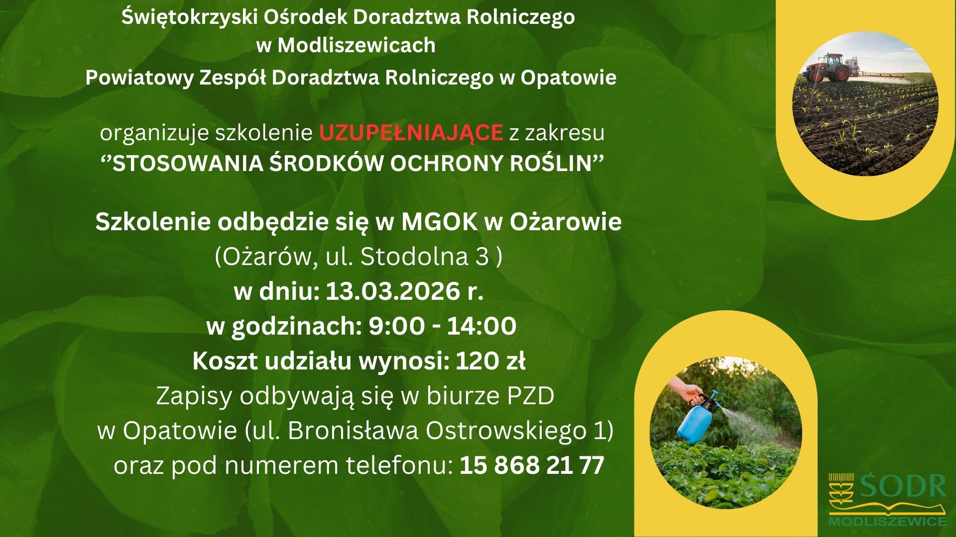 Szkolenie chemizacyjne Grafika z treścią ogłoszenia