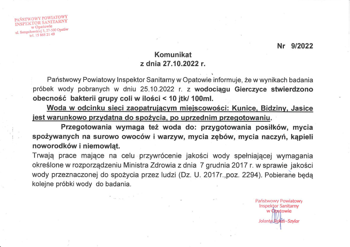 Grafika z treścią komunikatu
