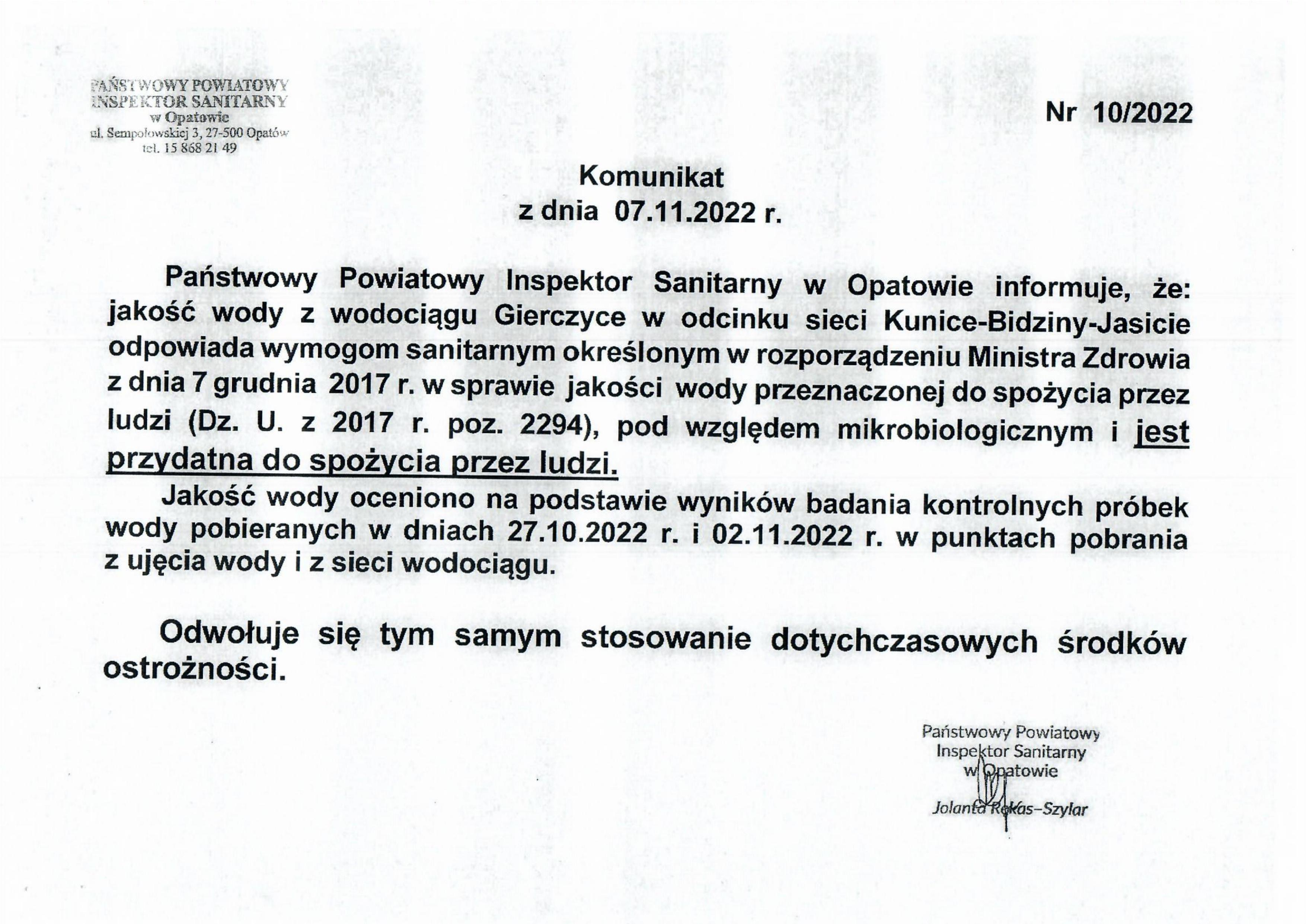 Grafika z treścią komunikatu