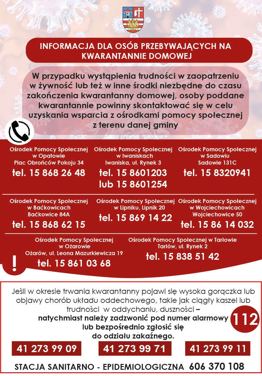 Plakat - Informacja dla osób przebywających na kwarantannie domowej