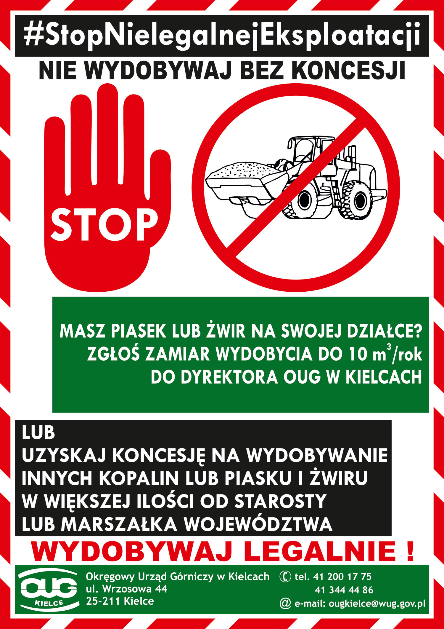Grafika kampanii informacyjnej #StopNielegalnejEksploatacji