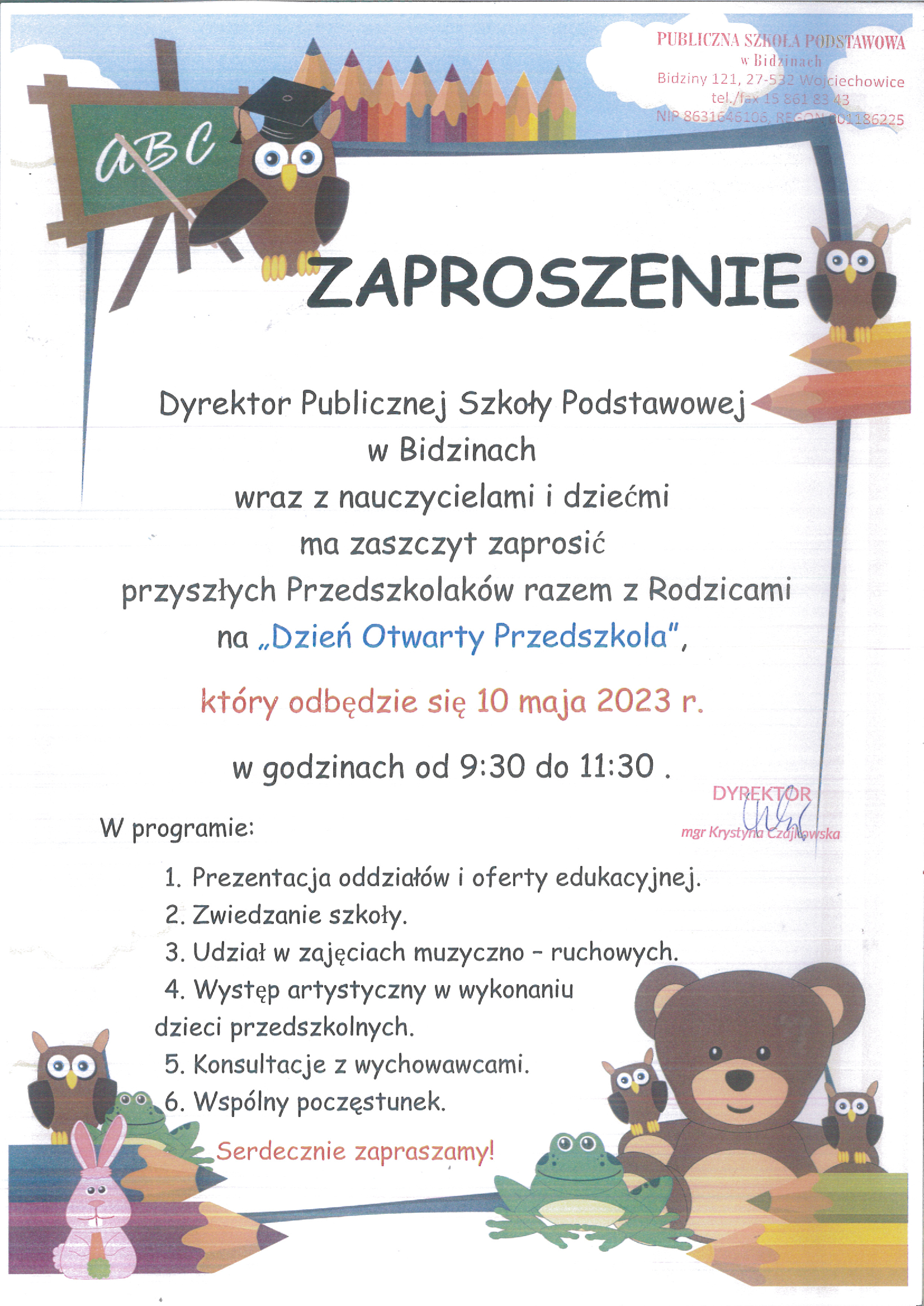 Zaproszenie na Dzień Otwarty Przedszkolaka