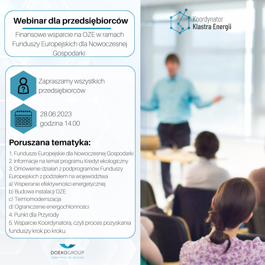 Grafika informacyjna - Finansowe wsparcie na OZE w ramach Funduszy Europejskich dla Nowoczesnej Gospodarki