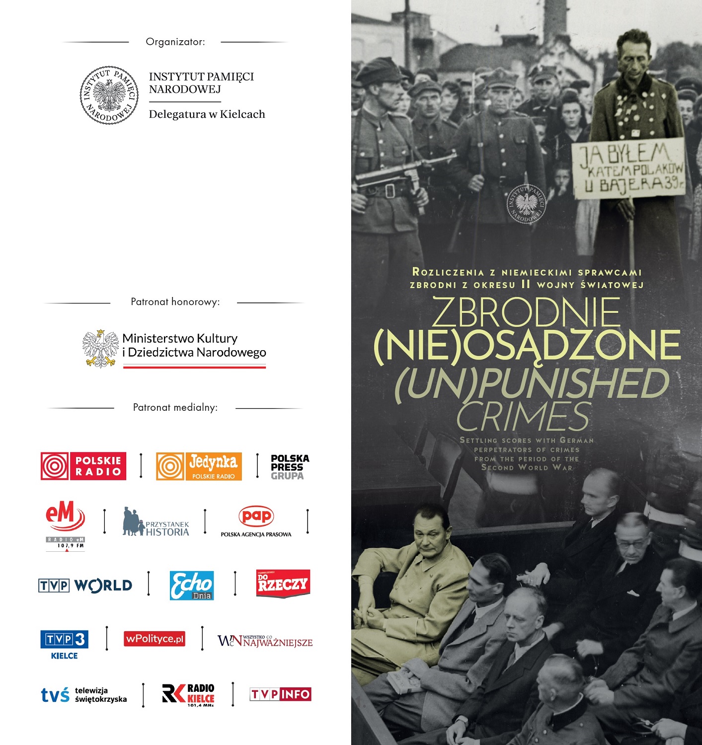 Grafika promocyjna wystawy Zbrodnie (nie)osądzone. Rozliczenia z niemieckimi sprawcami zbrodni z okresu II wojny światowej
