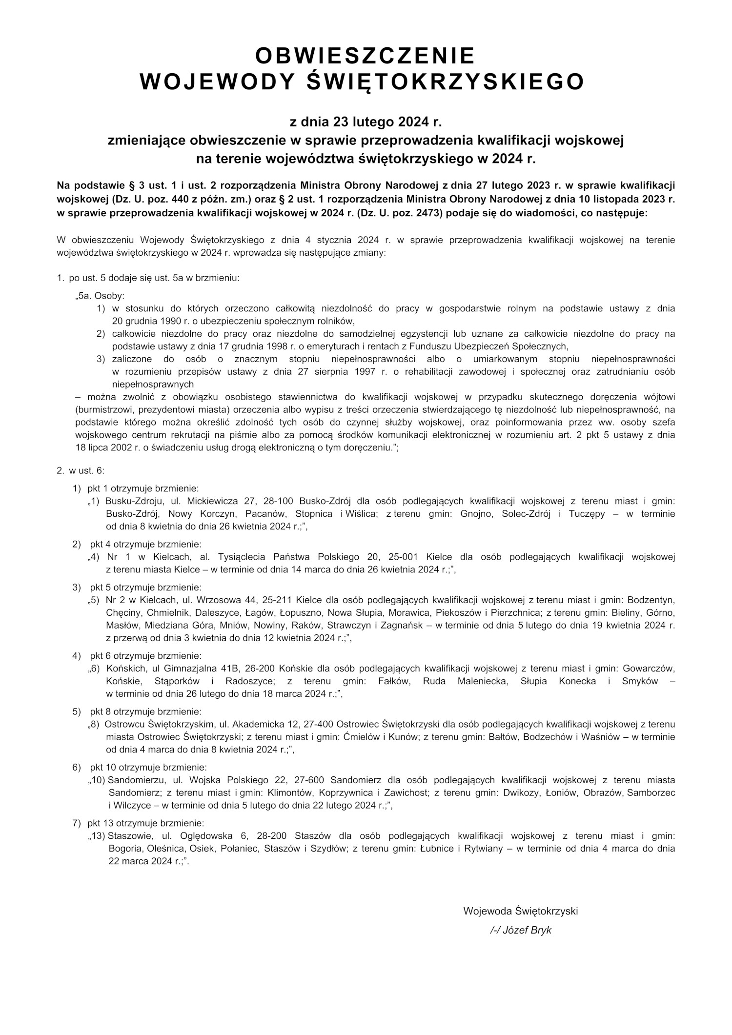 Grafika z treścią obwieszczenia