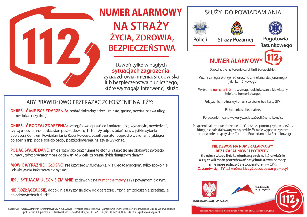 Plansza informacyjna o numerze 112