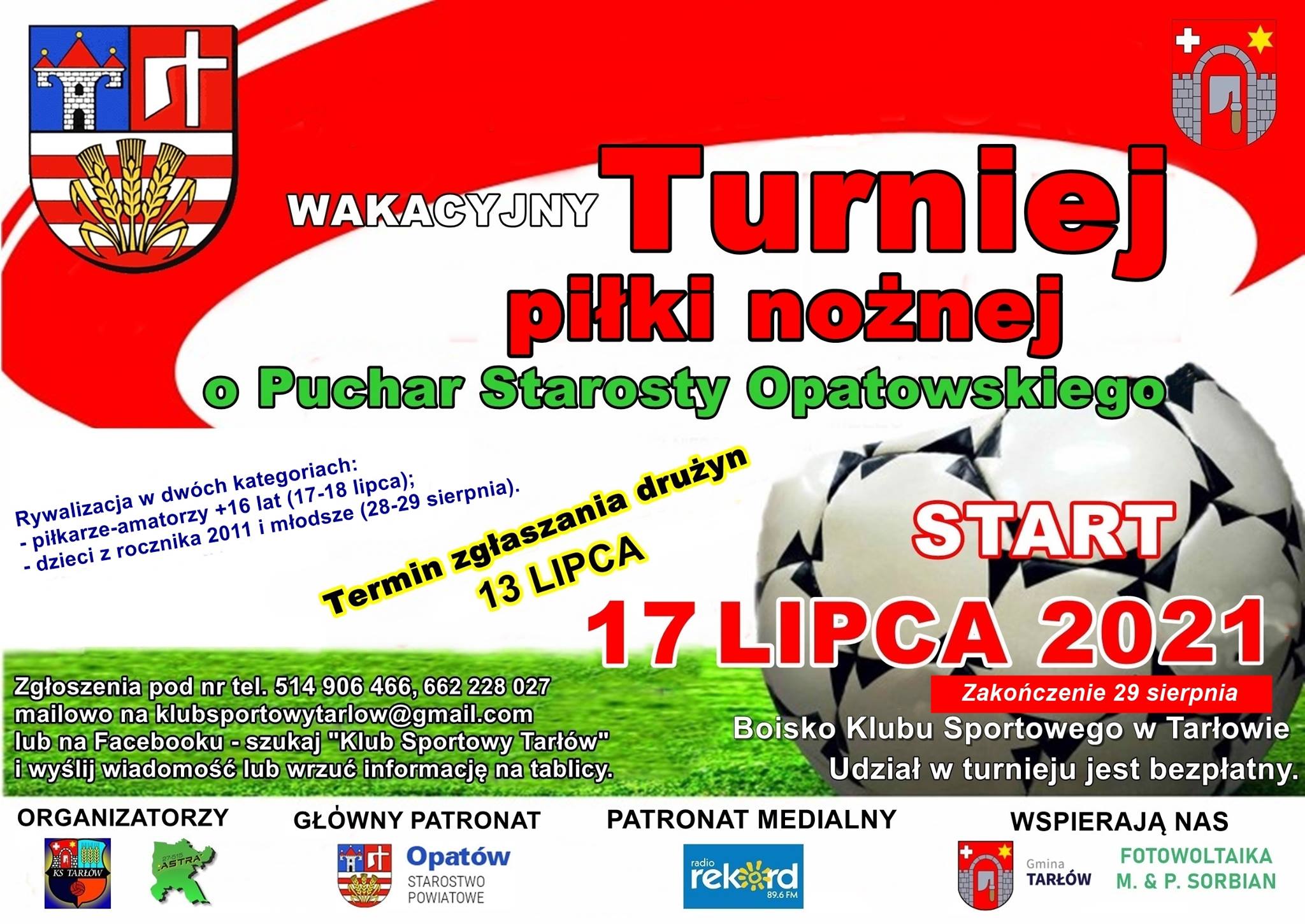 Plakat z informacjami o Wakacyjnym Turnieju o Puchar Starosty Opatowskiego