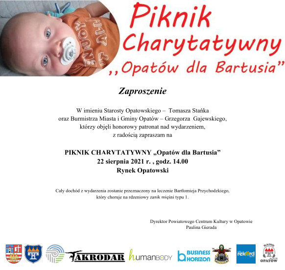 Zaproszenie z informacjami o Pikniku Charytatywnym 