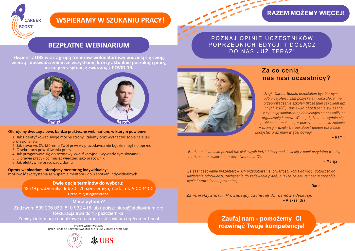 Ulotka z informacjami o IV edycji projektu Career Boost