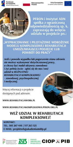 Grafika z informacjami dotyczącymi  bezpłatnego projektu kompleksowej rehabilitacji