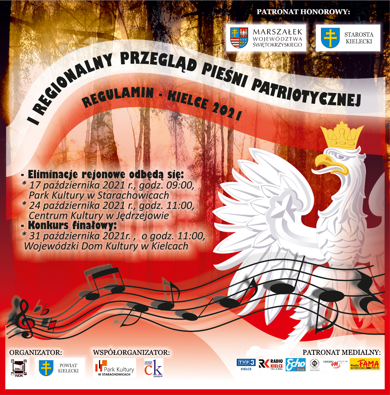 Grafika z informacjami o I Regionalnym Przeglądzie Pieśni Patriotycznej