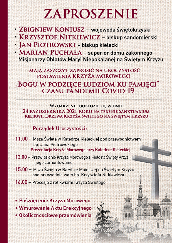 Zaproszenie do udziału w wydarzeniu pod nazwą Niesiemy Krzyż na Święty Krzyż