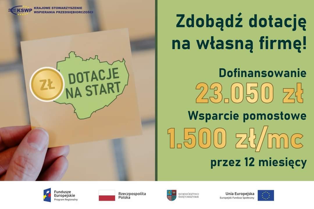 Grafika z informacja dotyczącymi projektu Dotacje na start