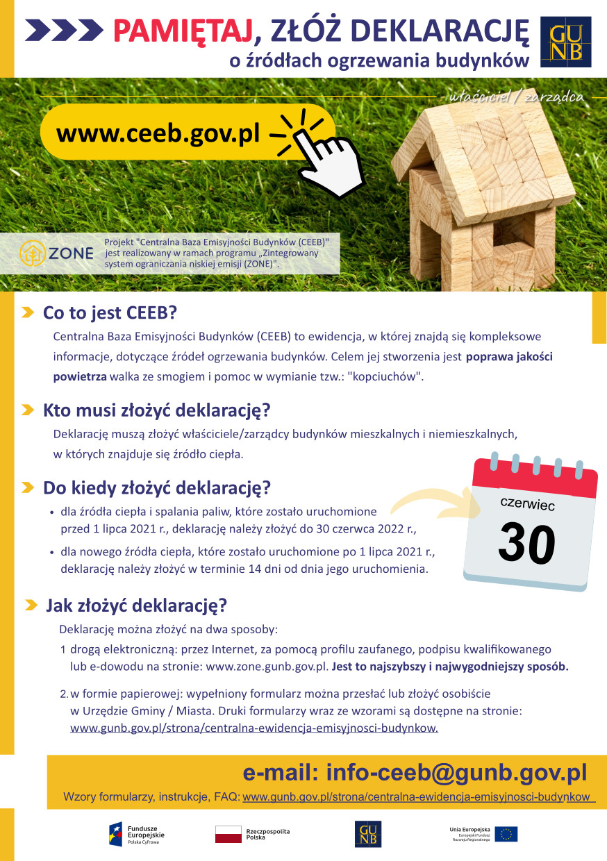 Ulotka informacyjna dotycząca składania deklaracji do Centralnej Ewidencji Emisyjności Budynków