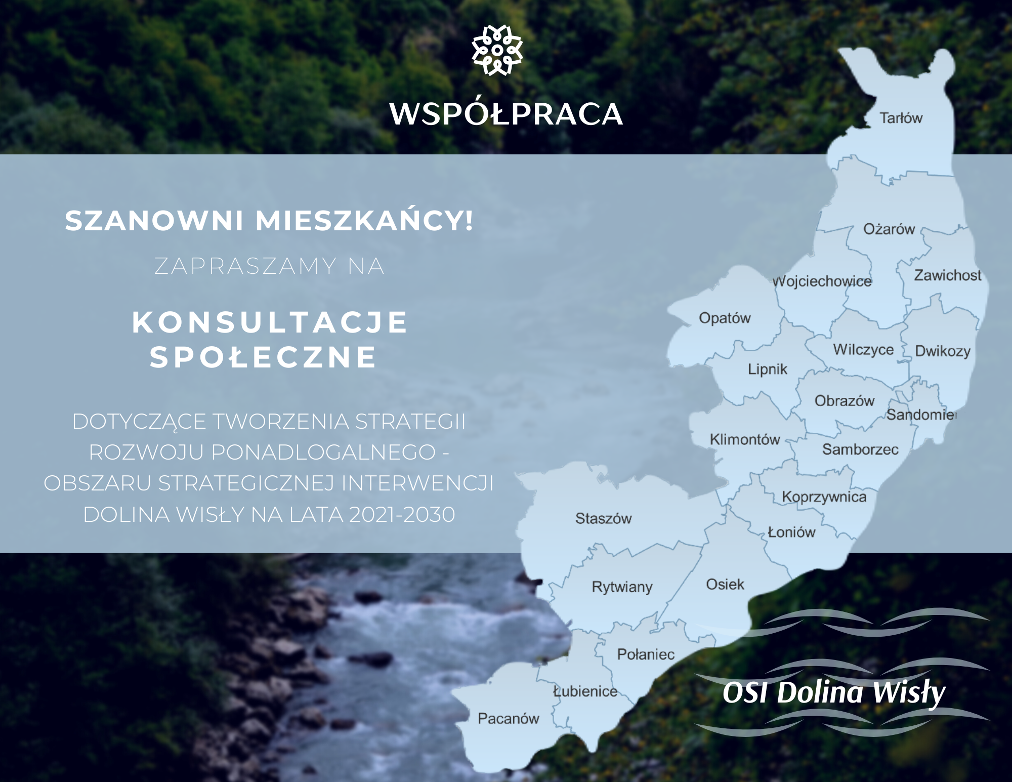 Grafika promująca Konsultacje społeczne - OSI Dolina Wisły