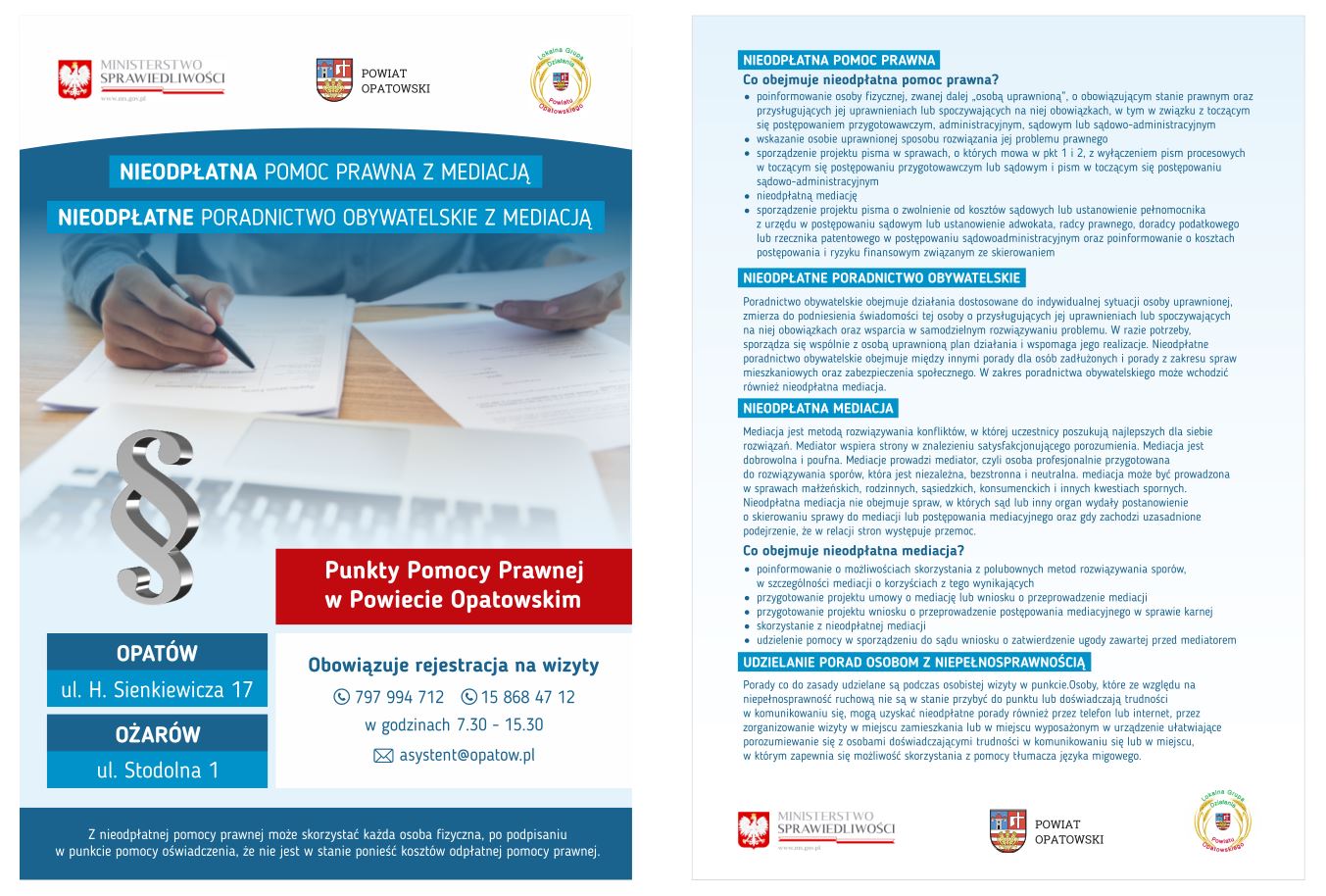 Ulotka z informacjami na temat nieodpłatnej pomocy prawnej