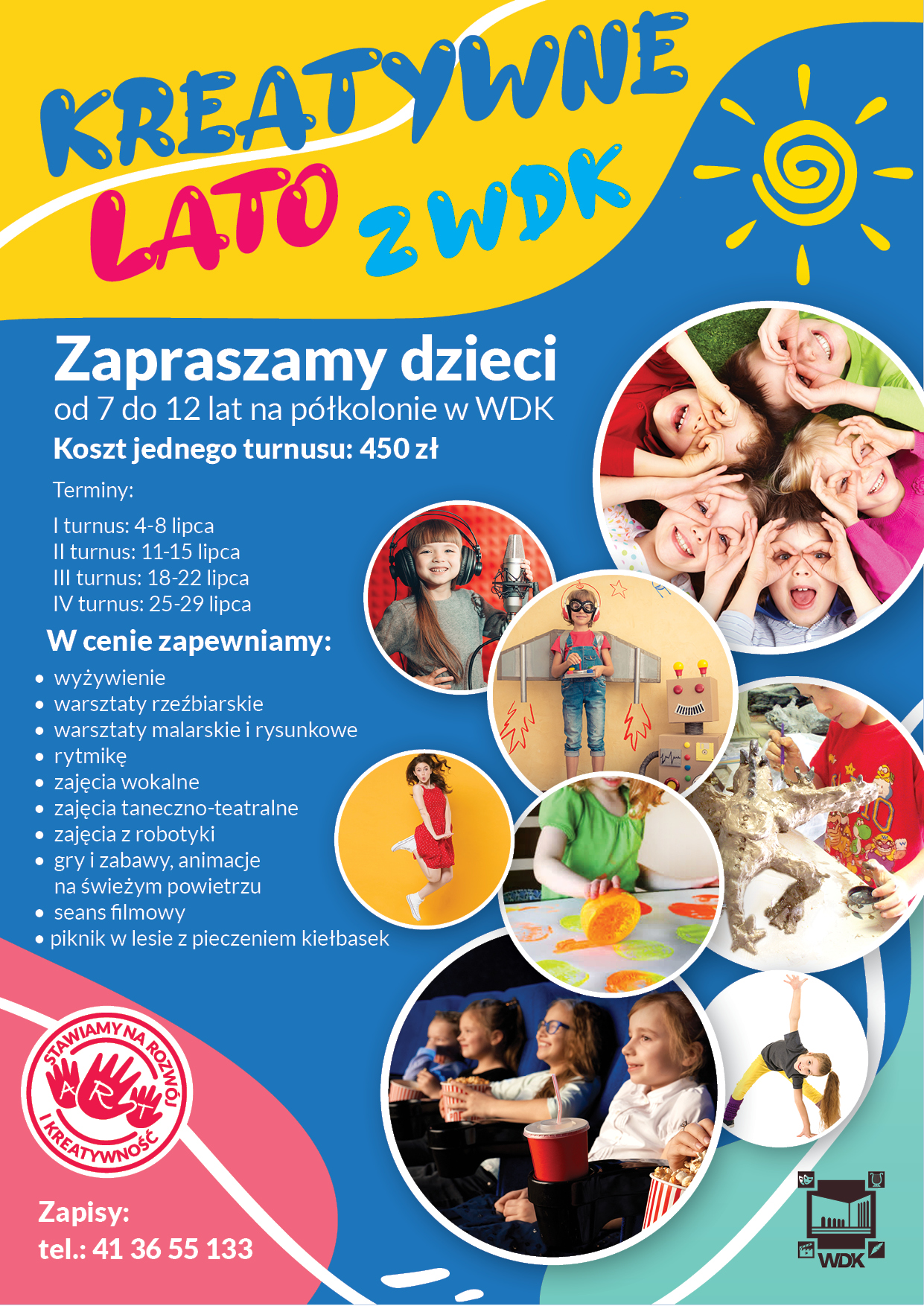 Grafika promująca Półkolonie dla dzieci w wieku od 7 do 12 lat