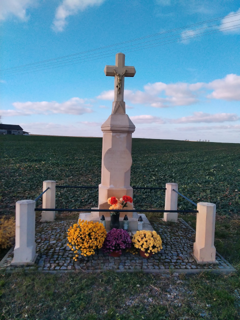 Krzyż murowany na postumencie usytuowany na skrzyżowaniu drogi powiatowej Nr 0734T i drogi gminnej 004510T Kaliszany - Buszkowice