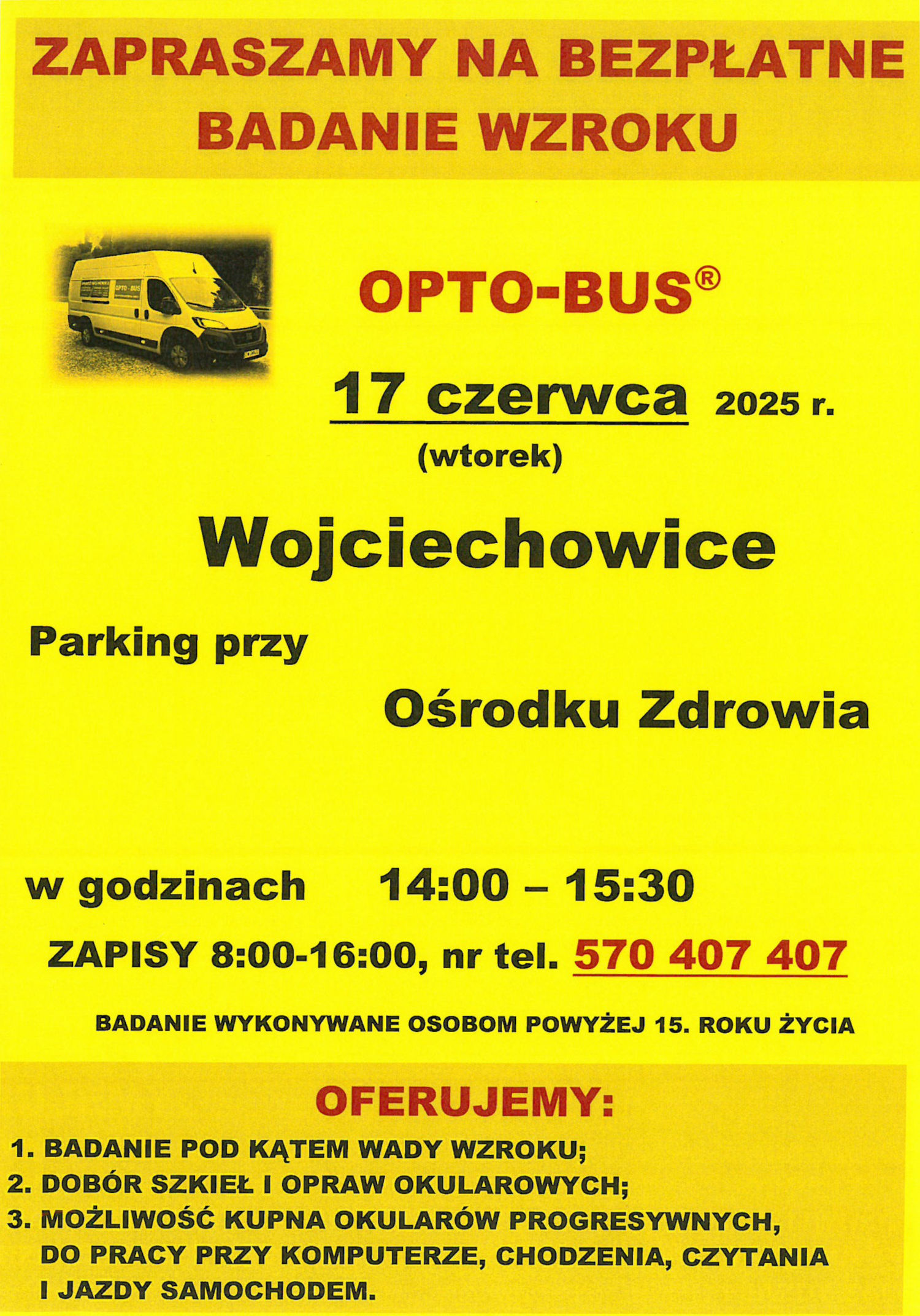 Grafika z informacjami o bezpłatnym badaniu wzroku