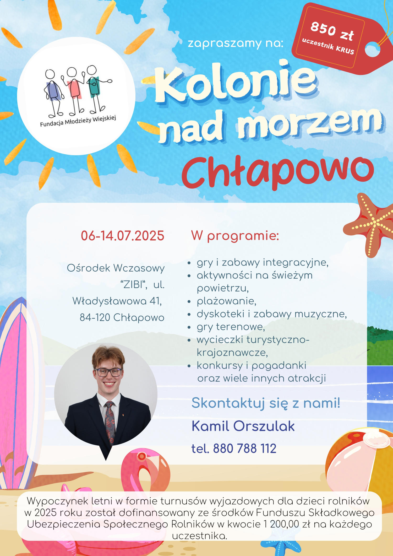 Plakat z informacjami o koloniach letnich