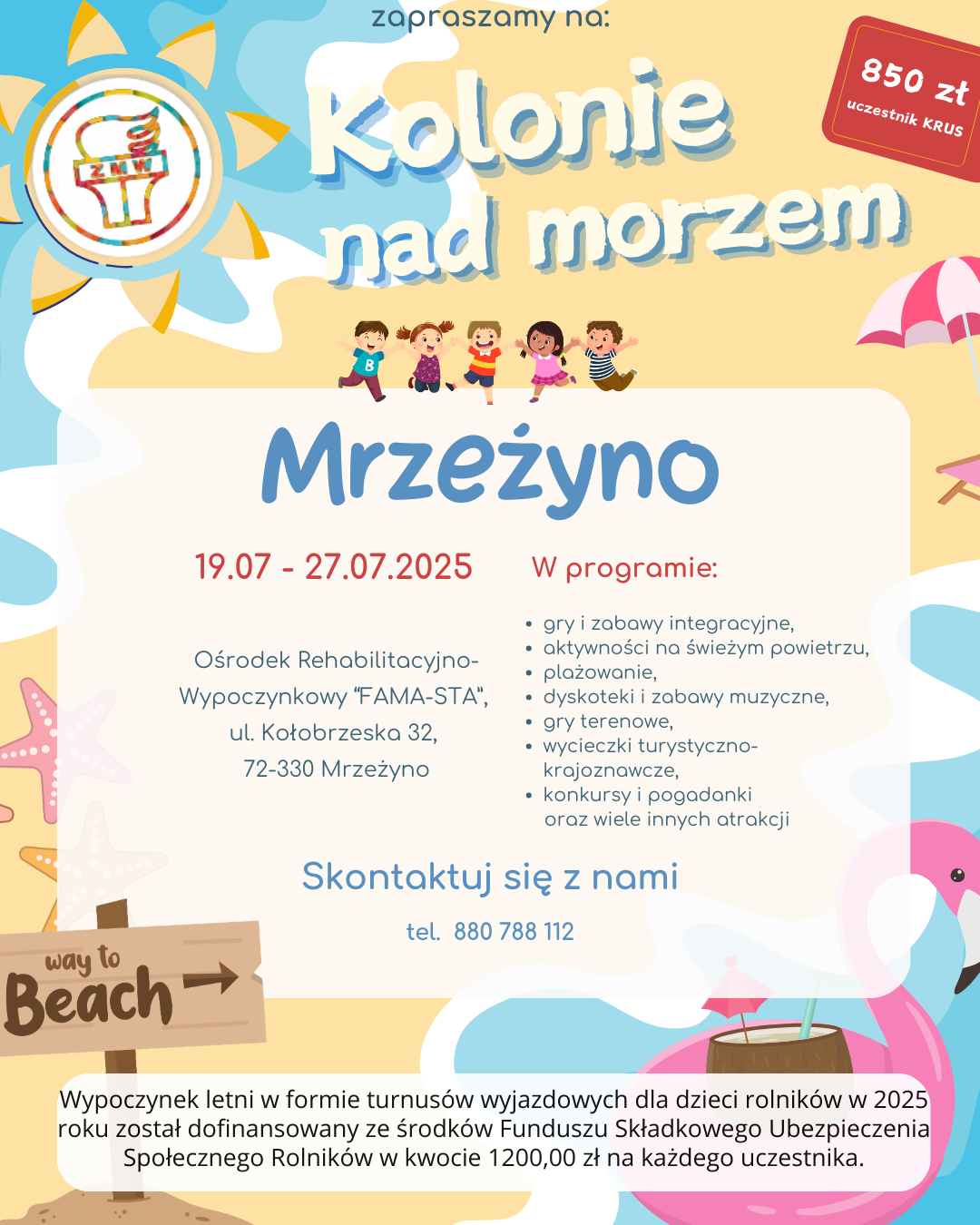 Plakat z informacjami o koloniach letnich