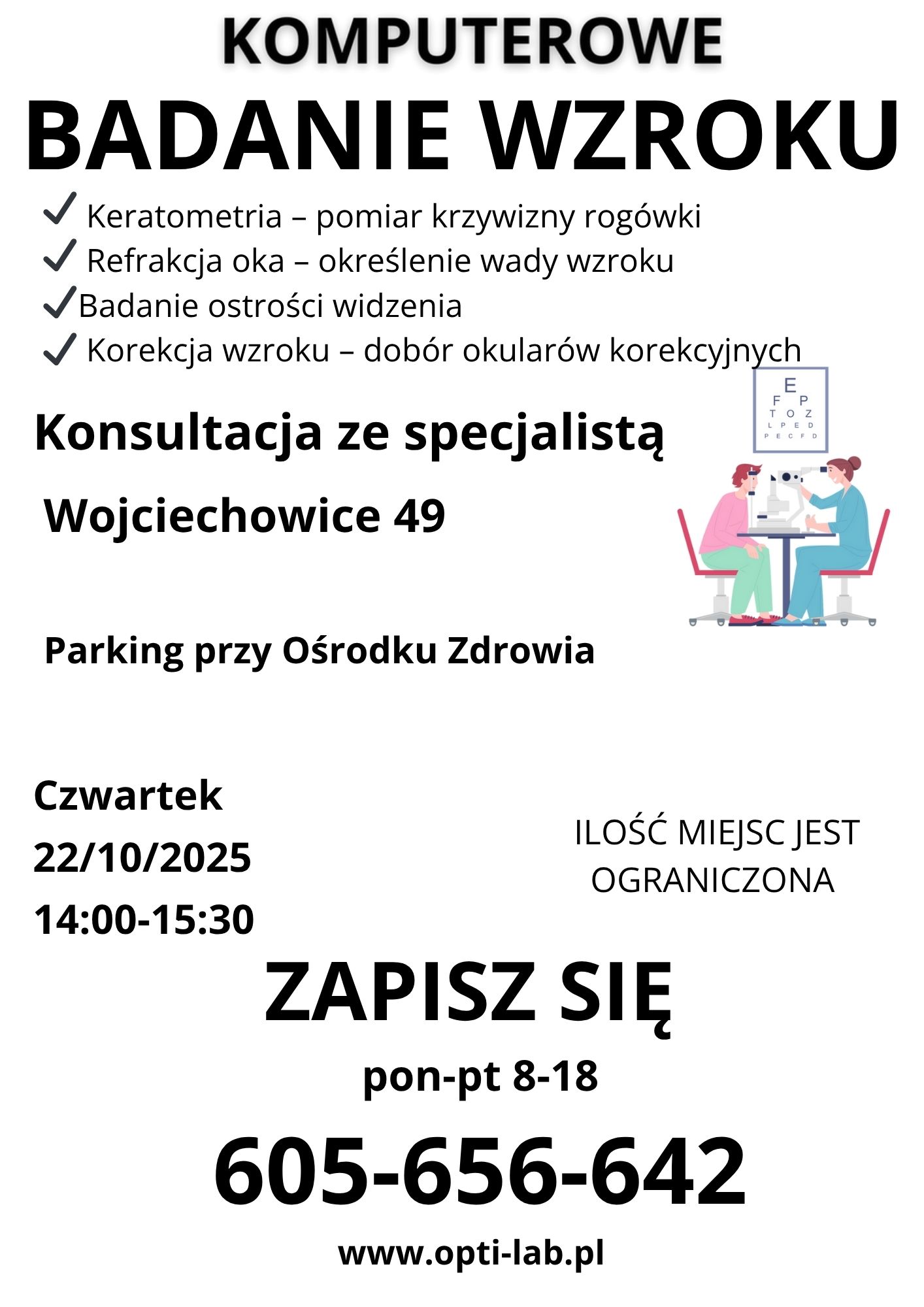 Grafika z informacjami o bezpłatnym badaniu wzroku