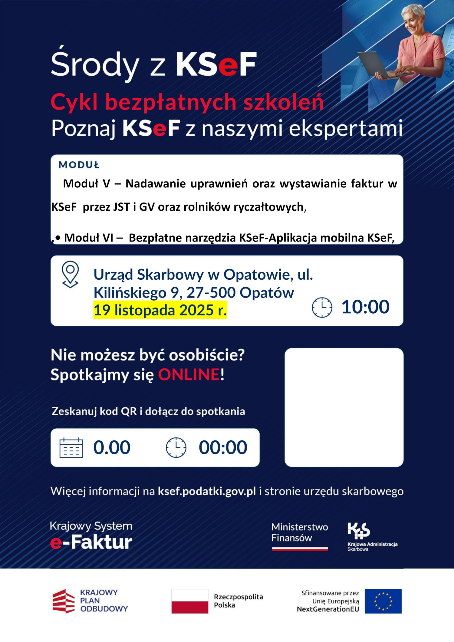 Zaproszenie na szkolenie z KSeF Grafika z treścią zaproszenia na szkolenie