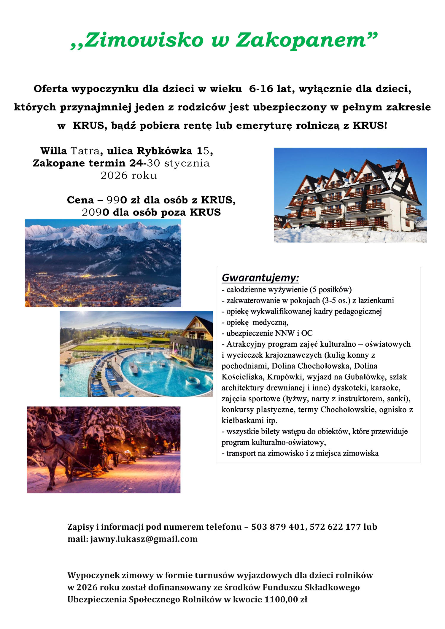 Grafika z informacjami o zimowisku