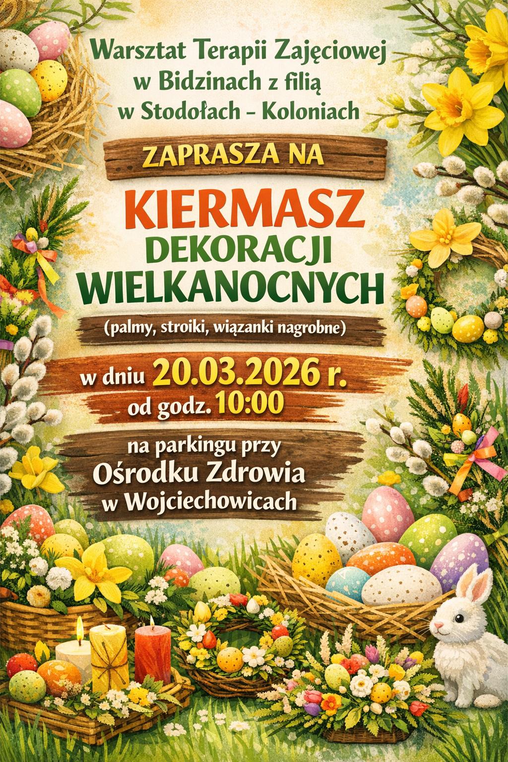 Kiermasz dekoracji wielkanocnych Grafika z informacjami o kiermaszu
