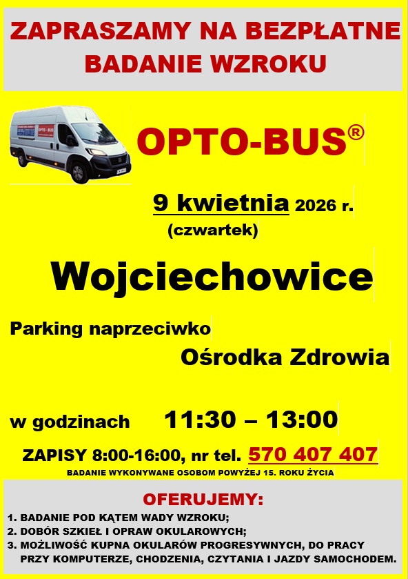 Bezpłatne badanie wzroku - 09.04.2026 Grafika z informacjami o bezpłatnym badaniu wzroku