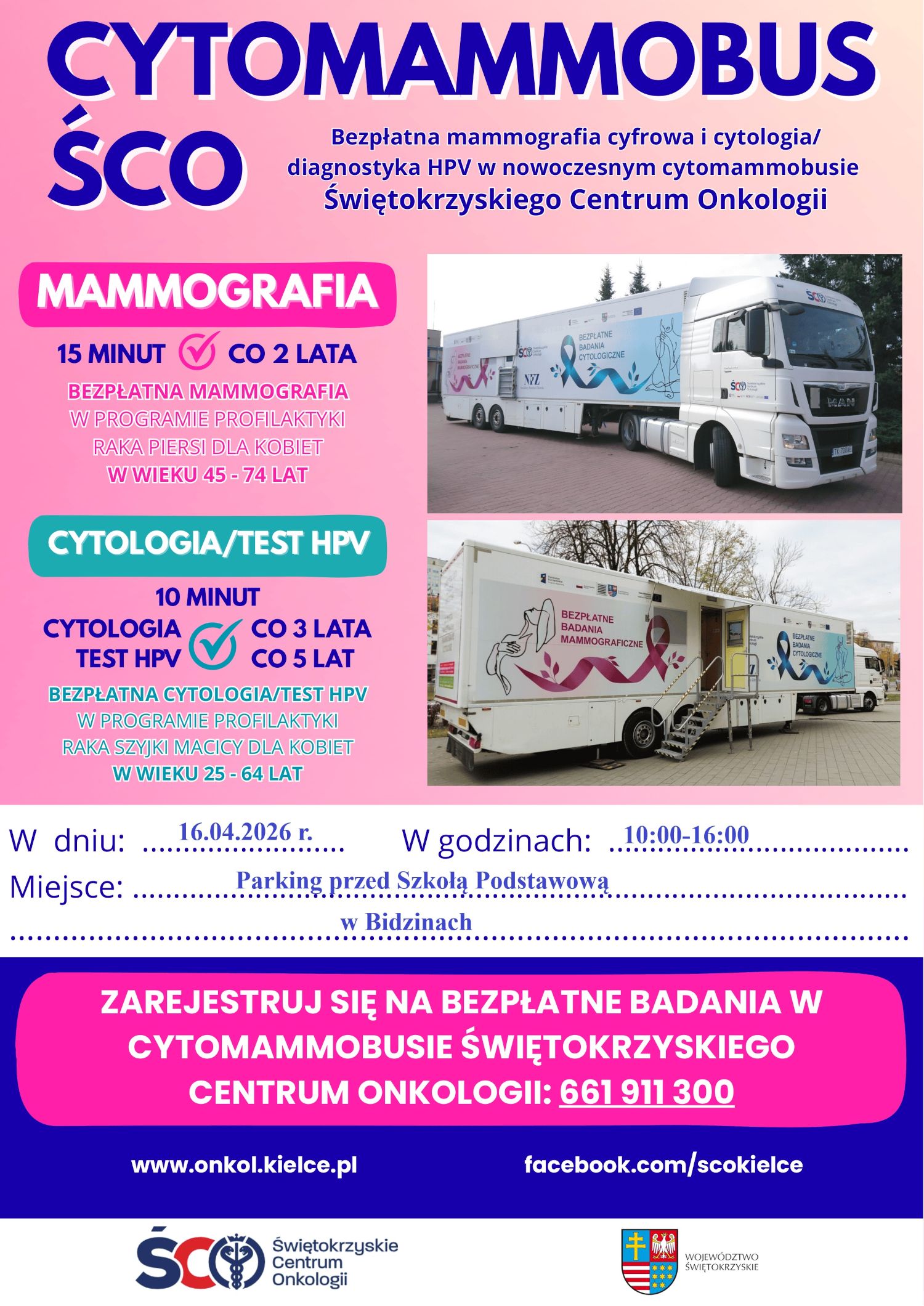 Cytomammobus ŚCO Grafika z informacjami o bezpłatnym badaniu dla kobiet